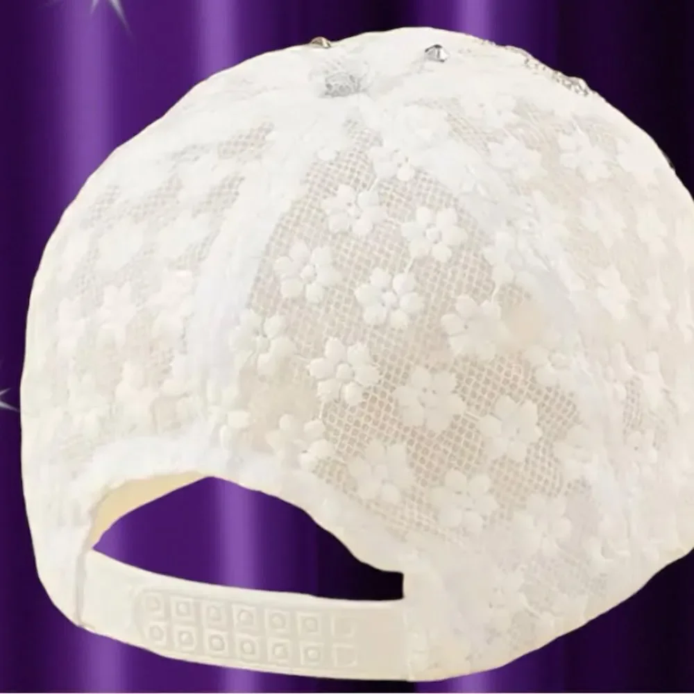WHITE‎ LACE WITH RHINESTONE BUTTERFLIES BASEBALL CAP